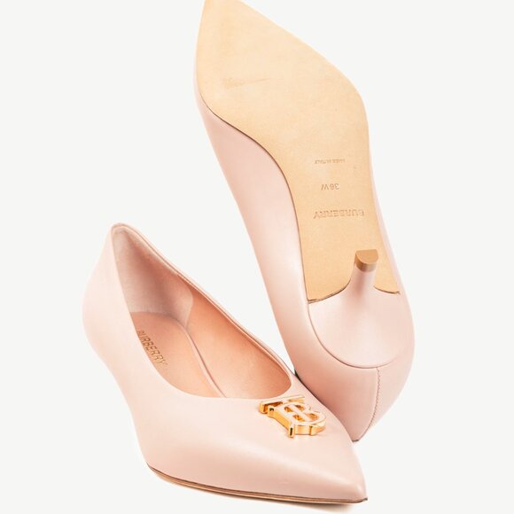 Burberry Ezra 40 Pink Leather TB-Monogram Pointed-Toe Pumps - Picture 4 of 10